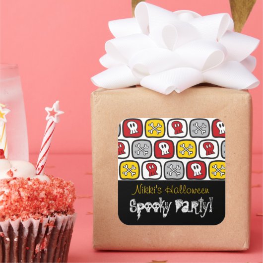 漫画のスカルとボーンズキッドのハローウィンパーティ スクエアシール (パーティー)