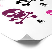 漫画のスカルコラージュ – ピンク ポスター (角)