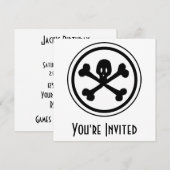 漫画のスカル及び骨が交差した図形のロゴ 招待状 (正面/裏面)