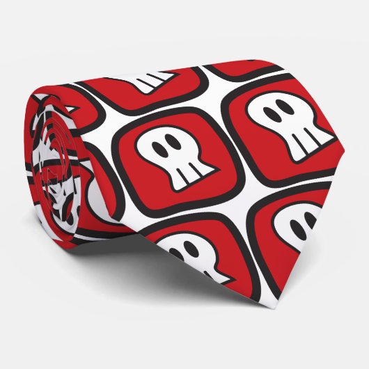 漫画のスカル&ボーンズ赤い正方形ハローウィンパーティ ネクタイ (ロール)