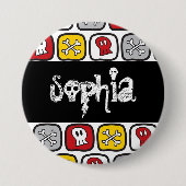 漫画のスカル&ボーンハローウィンパーティ名タグ 缶バッジ (正面)