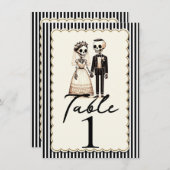 漫画のスケルトン新郎新婦結婚のテーブル番号 招待状 (正面/裏面)