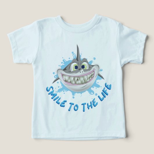 漫画のスタイルで笑顔のサメ – 人生へのスマイル (デザイン正面)