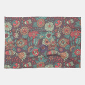 漫画のスタイルのカラフルな花パターン キッチンタオル (横)