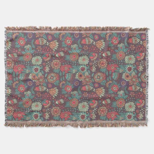 漫画のスタイルのカラフルな花パターン スローブランケット (正面)