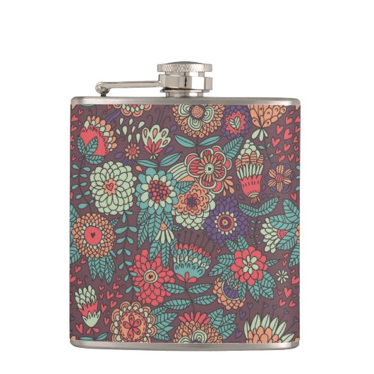 漫画のスタイルのカラフルな花パターン フラスク (正面)