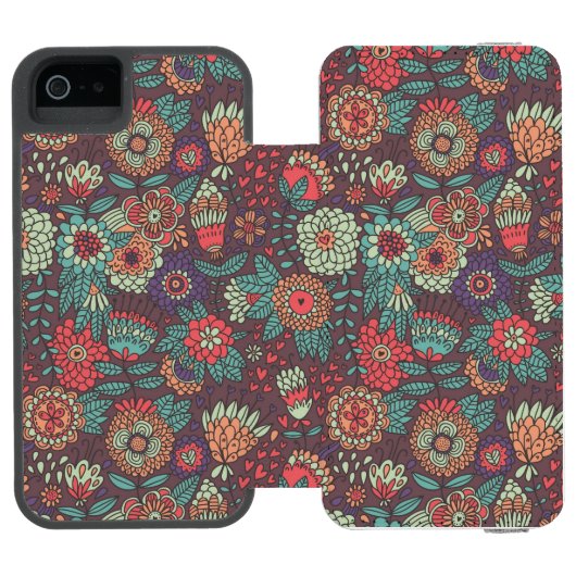 漫画のスタイルのカラフルな花パターン INCIPIO iPhoneウォレットケース (フォリオ Open)