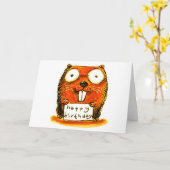 漫画のスタイルビーバーがハッピーバースデーメッセージを保持 カード (黄色い花)