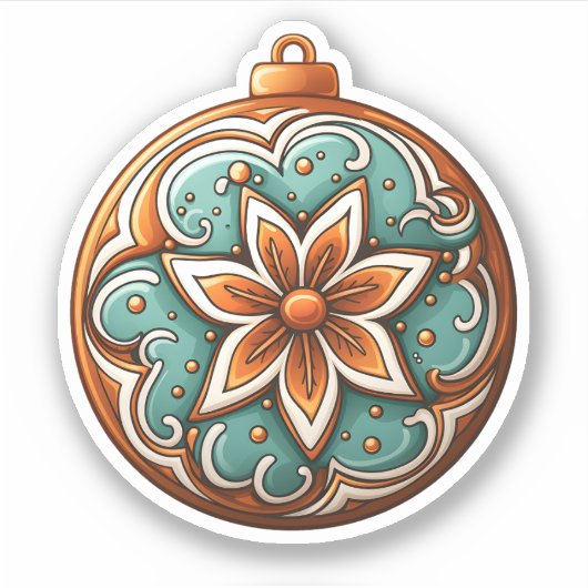 漫画のスタイルラウンドクリスマスクッキーと花 シール (正面)