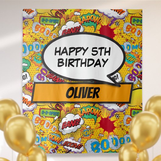 漫画のスーパーヒーロー誕生日パーティーの写真用背景 タペストリー
