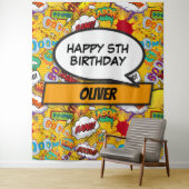 漫画のスーパーヒーロー誕生日パーティーの写真用背景 タペストリー (インサイチュ)