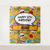漫画のスーパーヒーロー誕生日パーティーの写真用背景 タペストリー (正面)