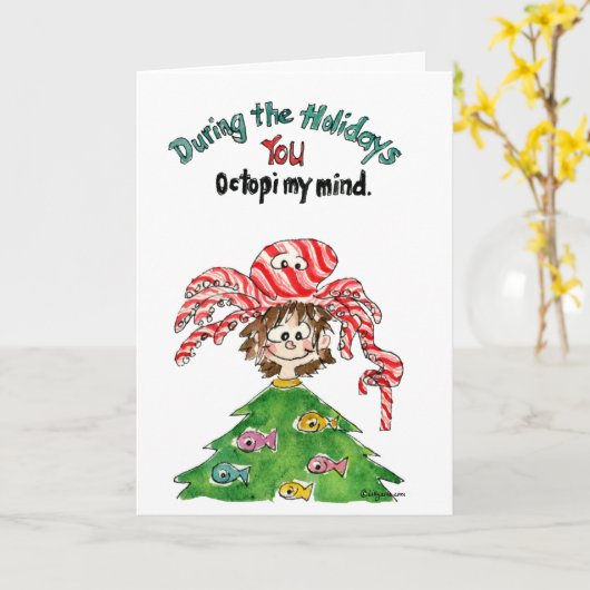 漫画のタコのクリスマス カード (黄色い花)