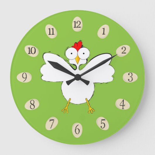 漫画のチキンイラストレーション ラージ壁時計 (正面)