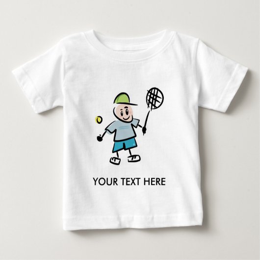 漫画のテニス選手が付いている子供のテニスのTシャツ ベビーTシャツ (正面)