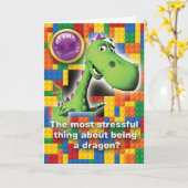 漫画のドラゴンのバースデー・カード カード (黄色い花)