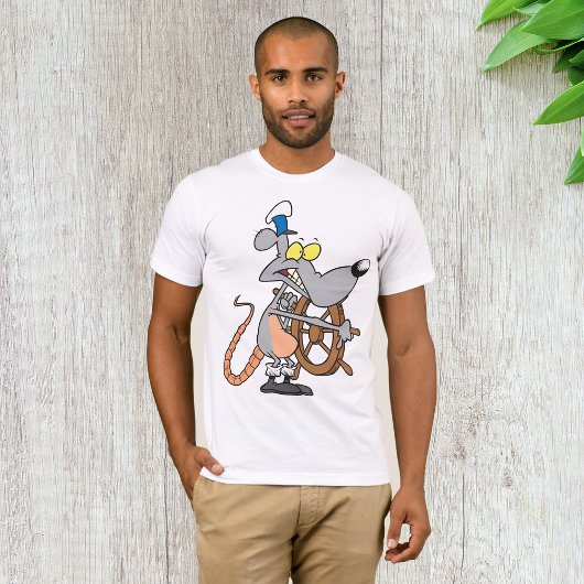 漫画のネズミの海賊船長が船を操縦 Tシャツ