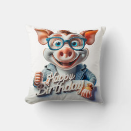 漫画のハッピーバースデーイラストレーションAかわいい豚 クッション