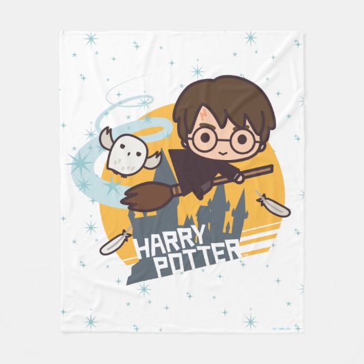 『漫画のハリーとヘドウィッグ飛んでいる過去ホグワーツ』 フリースブランケット (正面)