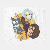 『漫画のハリーとヘドウィッグ飛んでいる過去ホグワーツ』 フリースブランケット (正面(横))