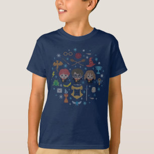 漫画のハリー・ポッターのクロステッチコラージュ Tシャツ