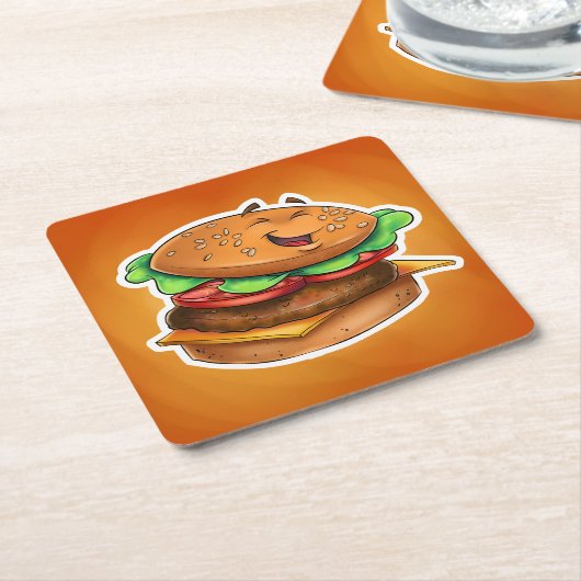 漫画のハンバーガーのコースター スクエアペーパーコースター (アングル)