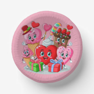 漫画のハートと甘い友人バレンタインデー ペーパーボウル