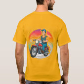 漫画のバイカーがバイクに乗る Tシャツ (裏面)