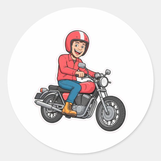 漫画のバイクに乗ったバイカー ラウンドシール (正面)