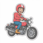 漫画のバイクに乗ったライダー シール (正面)