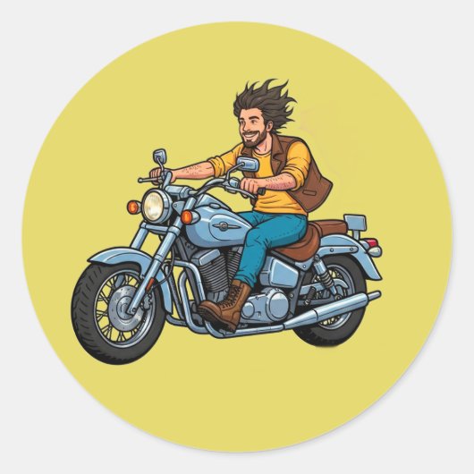 漫画のバイクに乗ったライダー ラウンドシール (正面)