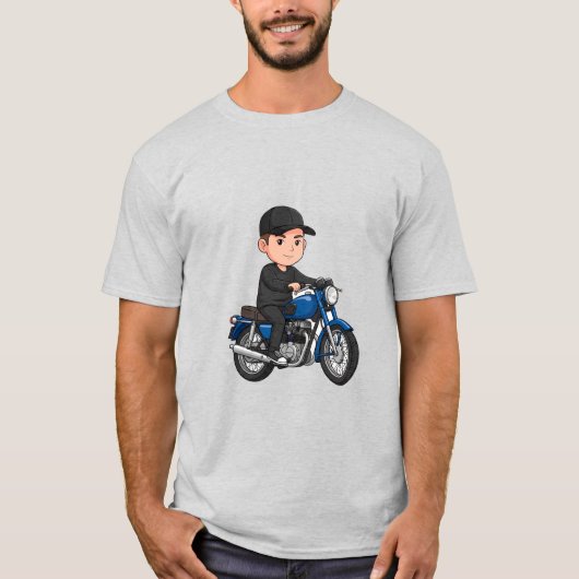漫画のバイクに乗ったライダー Tシャツ (正面)