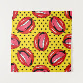 漫画のパッチバッジとリを使ったシームレスなパターン タペストリー (正面(横))