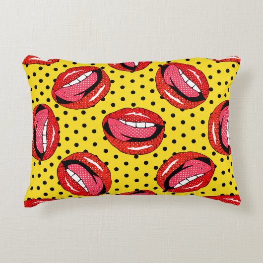 漫画のパッチバッジとliのシームレスなパターン アクセントクッション (正面)