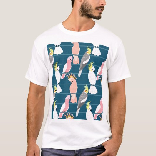 漫画のパロット:かわいいシームレスパターン Tシャツ (正面)