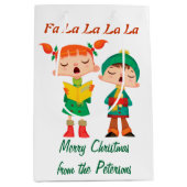 漫画のパーソナライズなレトロのクリスマスの聖歌隊 ミディアムペーパーバッグ