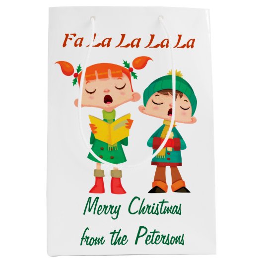 漫画のパーソナライズなレトロのクリスマスの聖歌隊 ミディアムペーパーバッグ (正面)