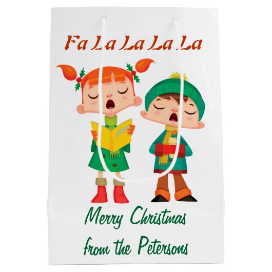 漫画のパーソナライズなレトロのクリスマスの聖歌隊 ミディアムペーパーバッグ (裏面)