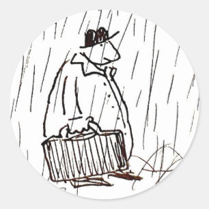 漫画のビジネスマン スーツケースを持った男性 雨の日 ラウンドシール