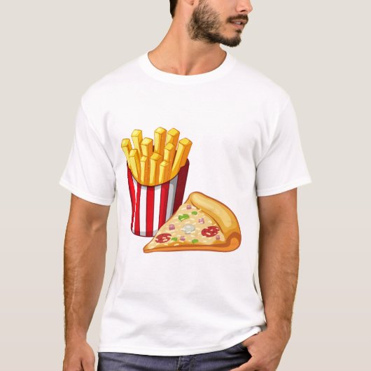 漫画のピザおよび揚げ物 Tシャツ (正面)