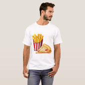 漫画のピザおよび揚げ物 Tシャツ (正面フル)