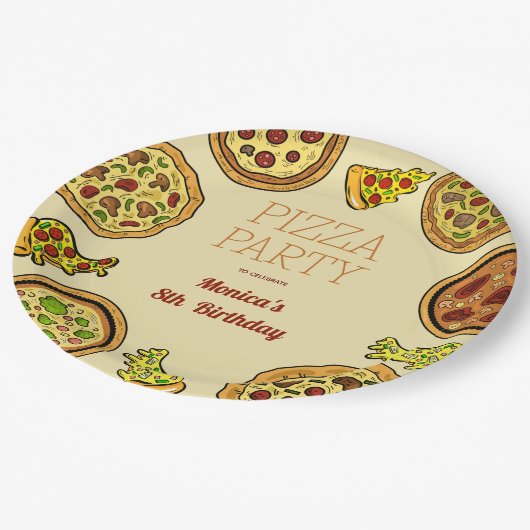 漫画のピザパーティー誕生日 ペーパープレート (アングル)