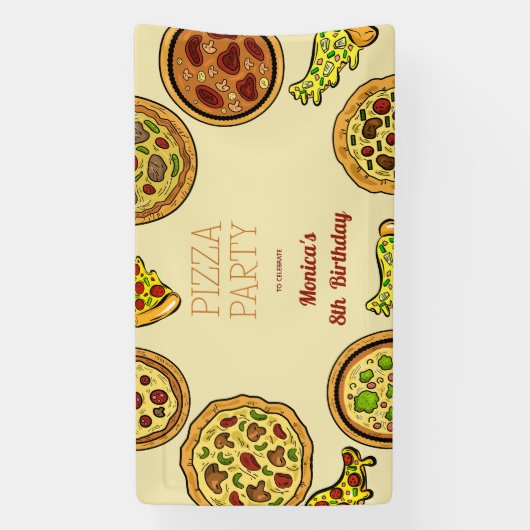 漫画のピザパーティー誕生日 横断幕 (縦)