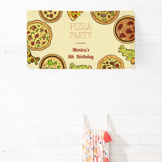 漫画のピザパーティー誕生日 横断幕 (インサイチュ)