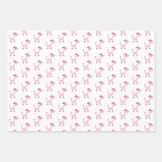 漫画のピンクのプードルポッシュポーズクリスマス ラッピングペーパーシート (正面3)