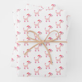 漫画のピンクのプードルポッシュポーズクリスマス ラッピングペーパーシート (インサイチュ)