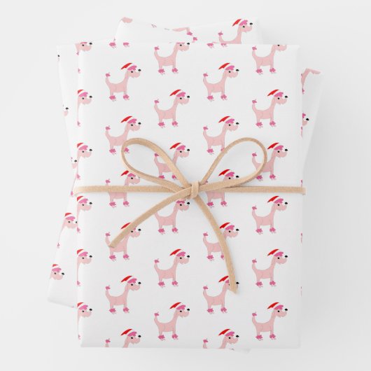 漫画のピンクのプードルポッシュポーズクリスマス ラッピングペーパーシート (インサイチュ)