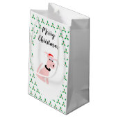 漫画のピンクの犬が犬のチーキー・ドッグ・クリスマス スモールペーパーバッグ (裏面アングル)