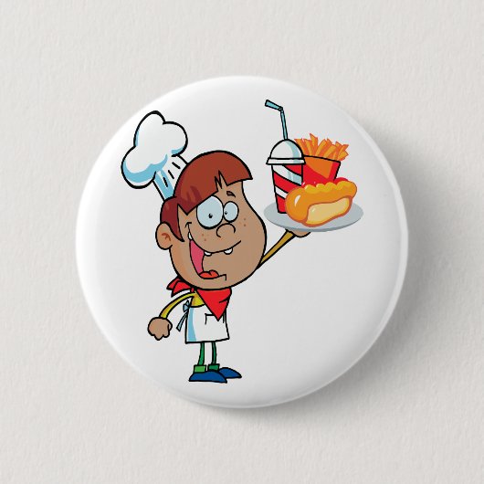 漫画のファストフードウェイターキャラクター 缶バッジ (正面)