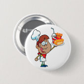 漫画のファストフードウェイターキャラクター 缶バッジ (正面&裏面)